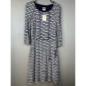 New ECI New York Dress Black White Geometric Wavy Textured Woven Knit Sz 12‎ NWT